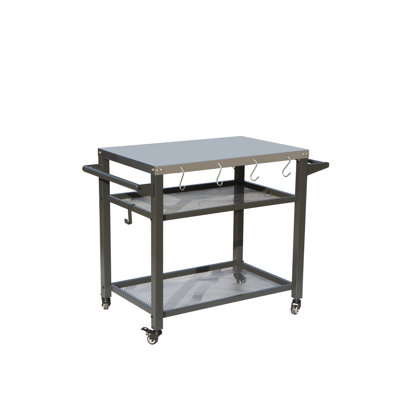 Table de barbecue extérieure à 3 tablettes, chariot de barbecue avec roulettes, four à pizza d'extérieur et table de préparation des aliments, table Blackstone avec plateau en acier inoxydable, support de barbecue pour plaque chauffante Blackstone