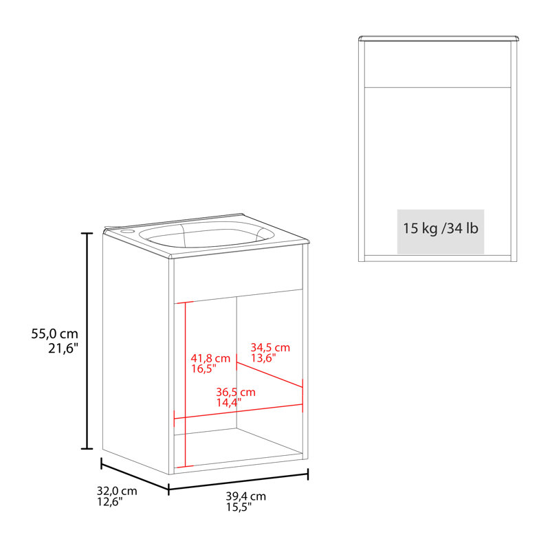 Meuble-lavabo flottant blanc à une porte, mécanisme à fermeture en douceur à charnière européenne, profil rectangulaire moderne et finition en panneau de particules, caractéristique de 21,6 po x 15,6 po x 12,6 po, structure épurée, 11H 26W 19D