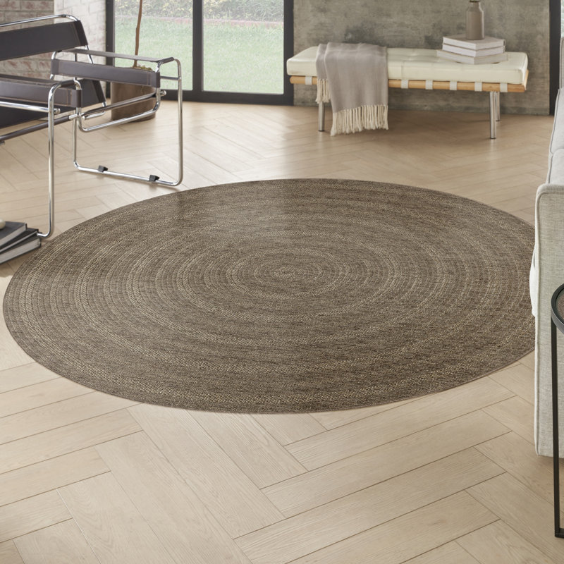 Tapis intérieur / extérieur géométrique Cascio, Rond 8 pi, Brun