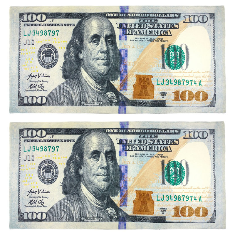 Kaufman 100 Dollar Bill Beach Towels | 100% Cotton Pool Towels 30"x60"
