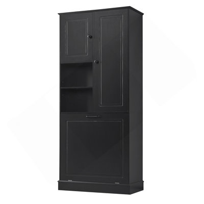 Tall Storage Cabinet with Adjustable Shelves, Large Flip-Out Basket & Enclosed Cabinets – Perfect for Bathroom, Living Room, or Office, MDF Material with Aluminum Alloy Handles