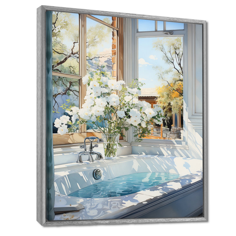 Bathroom Tranquil Reflections VI - Art mural encadré pour salle de bain, H 44 po x l 34 po x P 1,5 po, Encadrement argenté