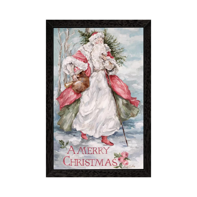 North Woods Santa by Debi Coules - Floater Frame Painting on Canvas, Black