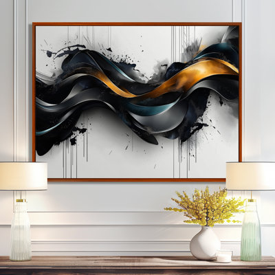 Vagues dorées noires d'introspection Hard Edge Painti