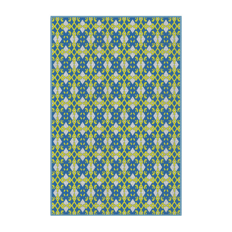 Vert géométrique/Tapis décoratif bleu, Rectangle 5 pi x 7 pi
