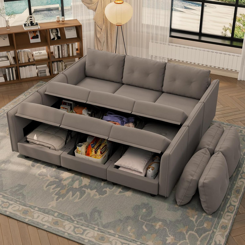 Canapé-lit modulaire modulaire en similicuir avec canapé-lit modulaire convertible 6 places pour le salon, brun cognac