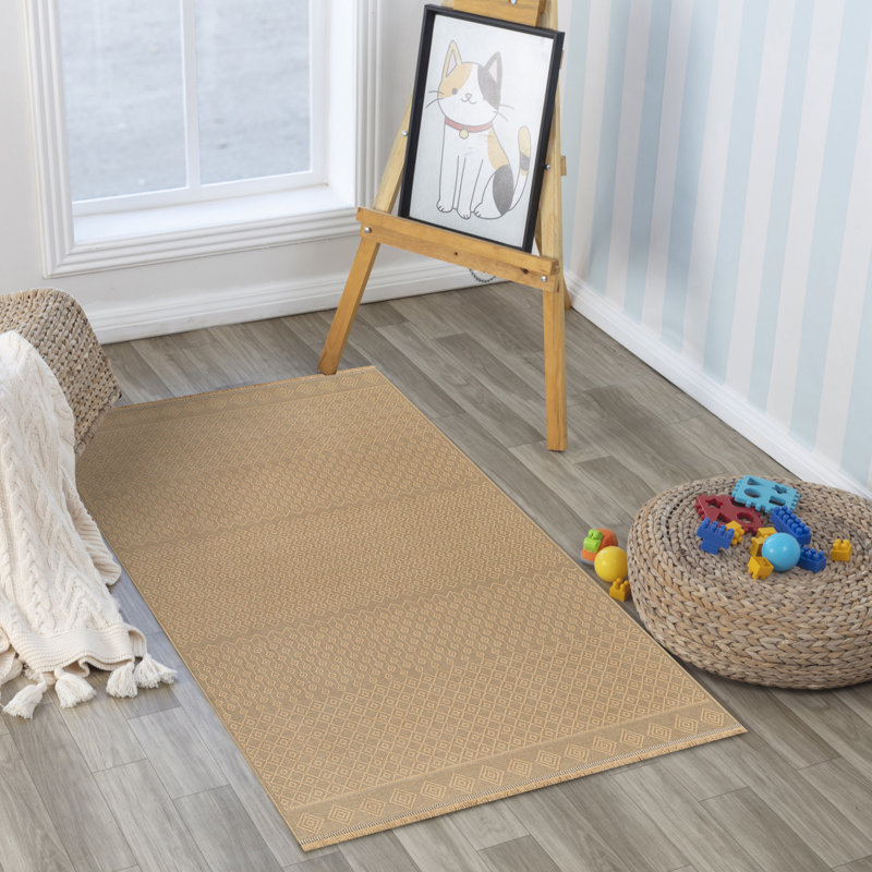 Machine Washable, Non Slip Jute Boho Area Rug Tan/Beige, Rectangle 79 x 152cm