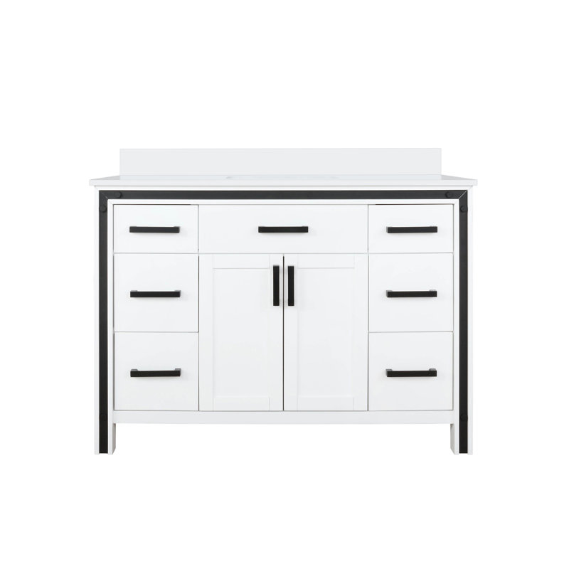 Meuble-lavabo double Augustine, Blanc, 48", Marbre de culture blanc