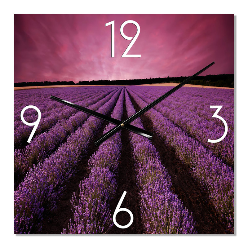 Lever de soleil et nuages dramatiques sur un champ de lavande - horloge murale, Petit