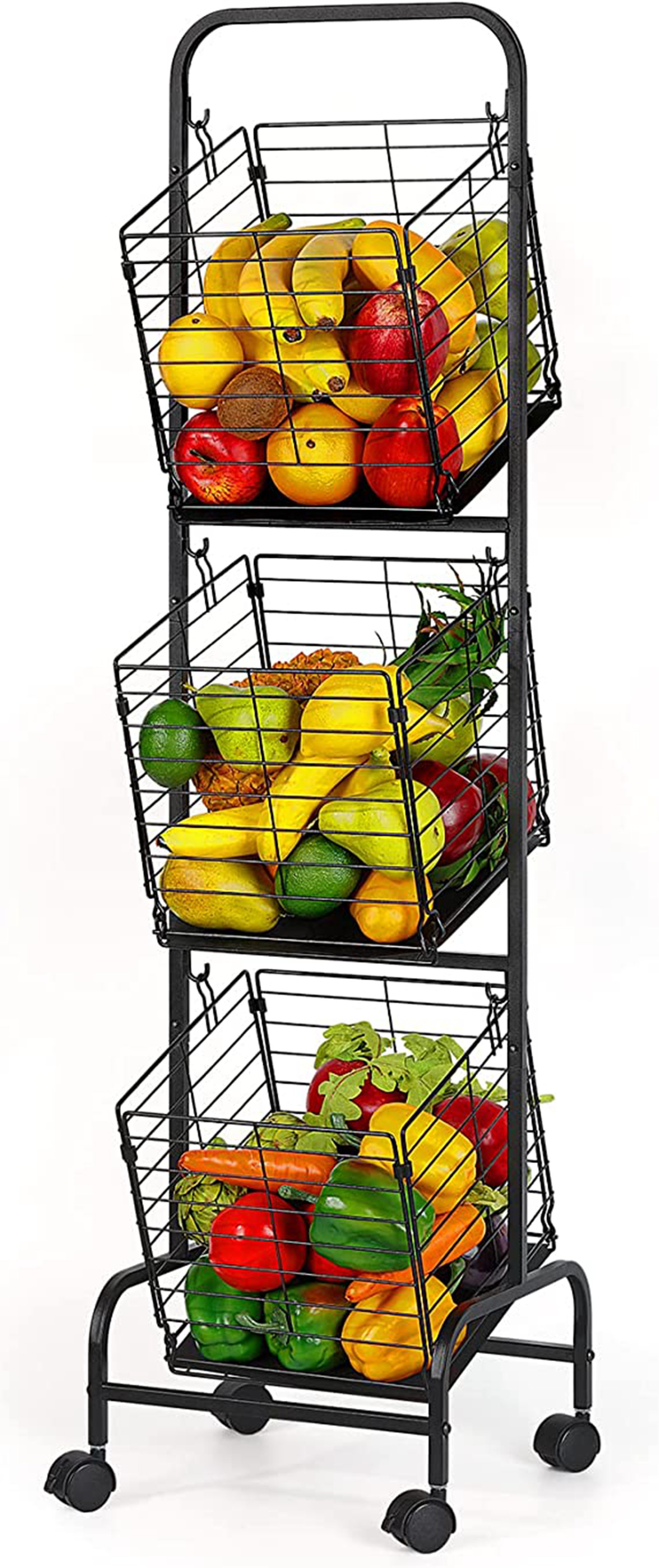 D-GROEE Fruit Storage Basket, Stackable Vegetable Fruit Basket Utility  Rack,Plastic Storage Organizer Bin for Kitchen, Pantry Closet, Bedroom