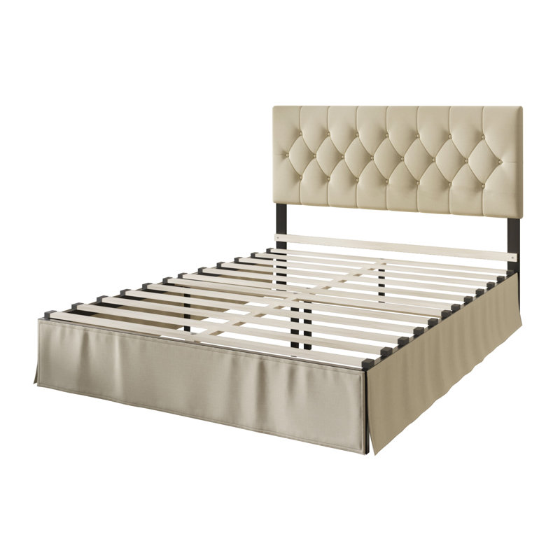 Lit plateforme simple touffeté Fareham, Beige, Très grand