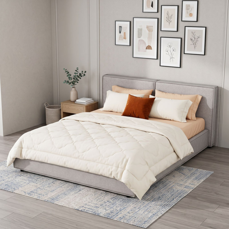 Grand lit plateforme tapissier Modern, Beige