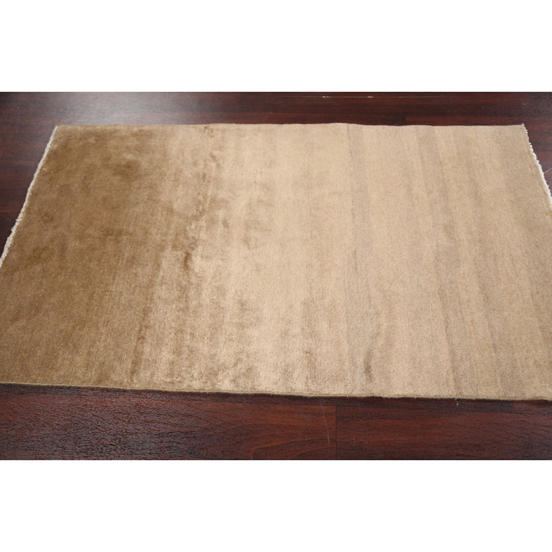 Tapis beige en laine noué à la main de conception unique 3 pi x 5 pi 1 po New Age