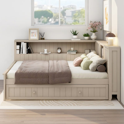 Full Size Wood Daybed with Storage Shelves and Trundle by Ophelia & Co.