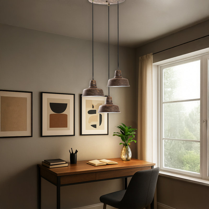 Luminaire suspendu en forme de dôme réglable en métal 3 lumières à hauteur réglable