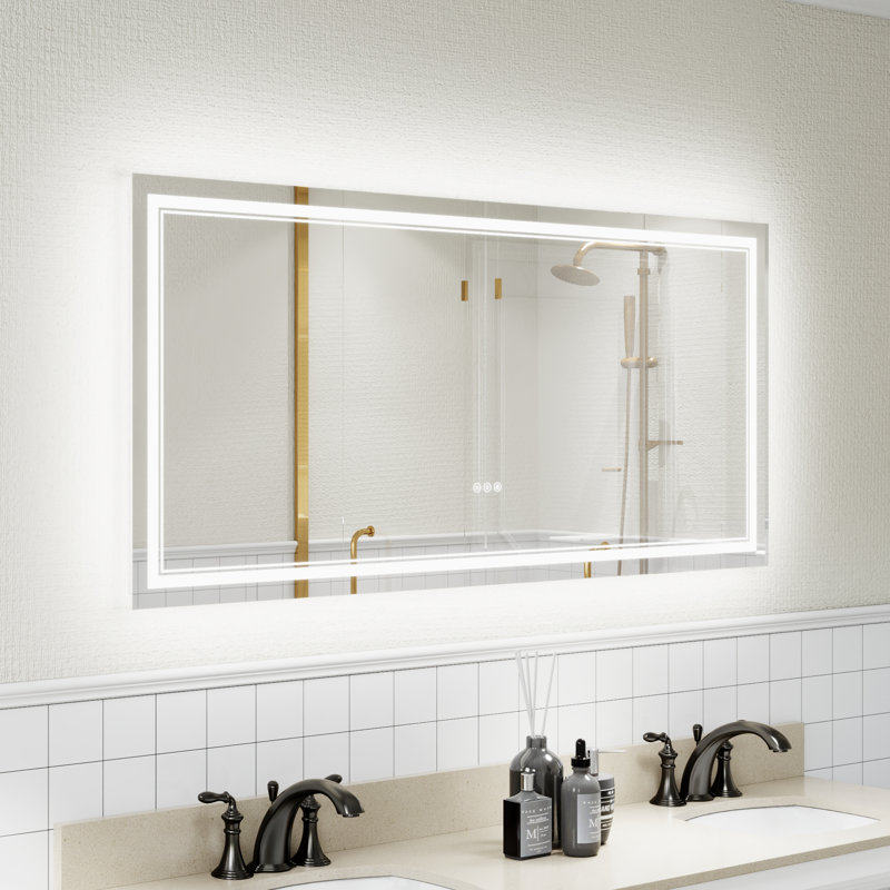Aolaith Wall Mounted Rectangular Frameless Anti Fog LED Light Bathroom Mirror,Dimmable Vanity Mirror, 28" x 60"