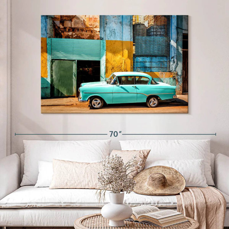 Voiture cubaine Mehar Turquoise Opel, H 34 po x l 51 po
