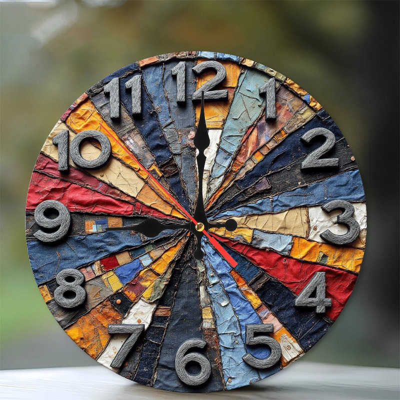 Unique Handmade Fabric Collage Clock Wall Art