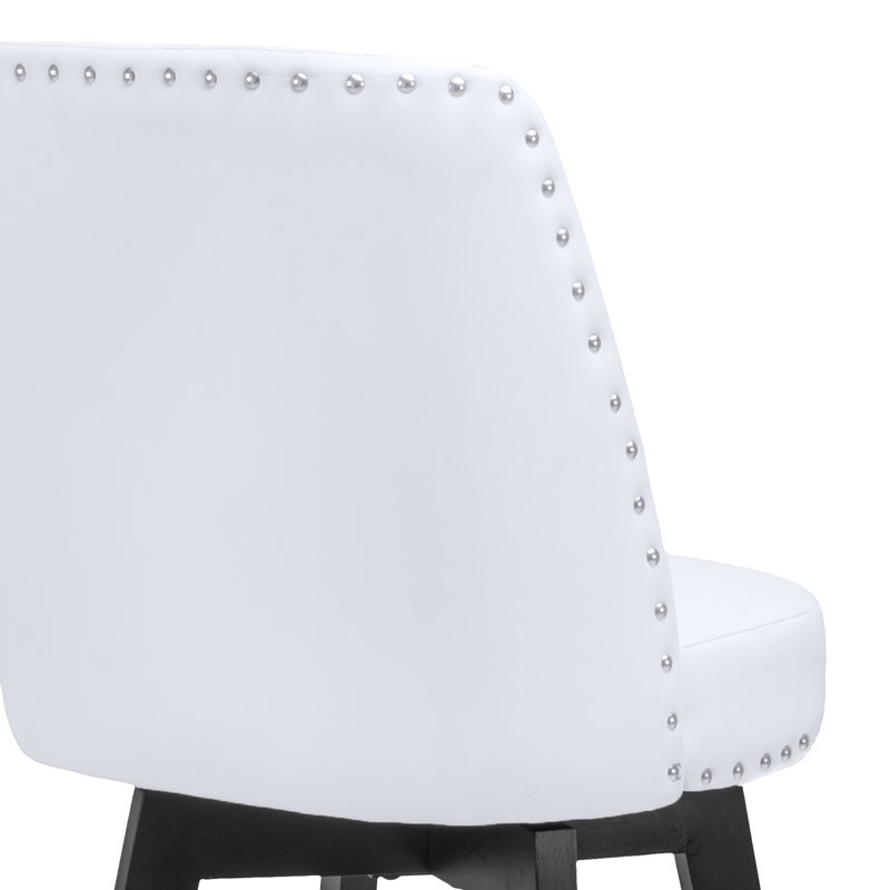 MINCETA Counter Height Bar Stools, 26" Swivel Bar Stools with Solid Wood Legs, Farmhouse Upholstered Barstools with Nailhead Trim Design for Kitchen Island, Home Bar, Performance Fabric, Gray