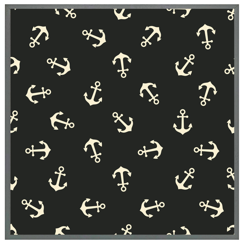 Breedsville Anchors on Black 1 Piece Single Picture Frame Wall Art, 61cm H x 61cm W x 4cm D, Grey Framed