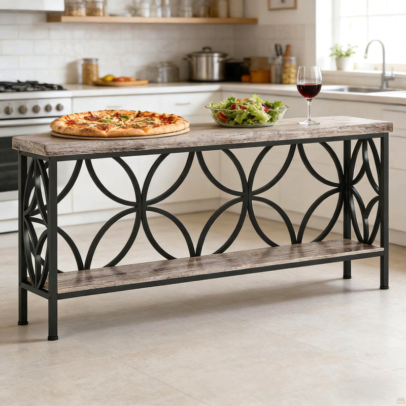 Table basse, console à 2 niveaux, canapé, Gris / Noir