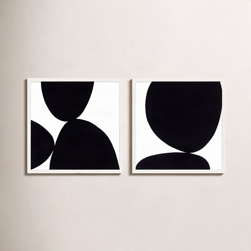 Black Ink Painting by Lee Lessem, 16" H x 16" W x 1.25" D, White Framed