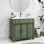Meuble-lavabo de salle de bain de style milieu du siècle avec base à colonnes romaines, rangement haut de gamme et design étanche de style médiéval de 91 cm (36 pouces), installation facile intégrée