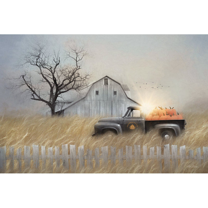 «Fall Pumpkin Harvest» par Lori Deiter - reproduction, H 8 po x l 12 po, Papier avec cadre unique doré, Oui