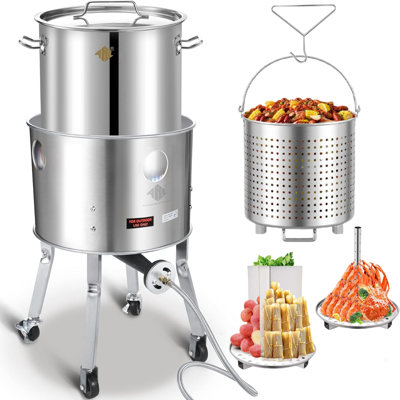 Marmite en acier inoxydable de 52 pte avec brûleur au propane de 200 000 UBT, marmite à bouillir pour fruits de mer et brûleur avec panier et support à vapeur, batterie de cuisine pour langouste, crevette, homard à ébullition, friteuse à dinde, cuiseur à vapeur Tamale
