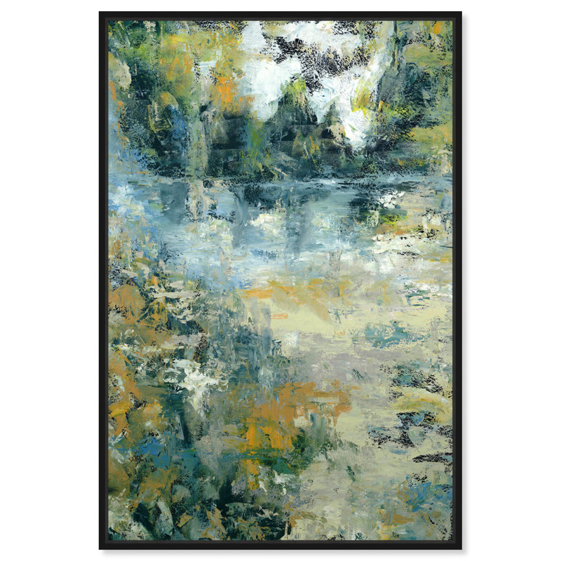 «Green Moss Monet Garden», art mural abstrait vert par Art Remedy, Cadre noir, H 37 po x l 25 po