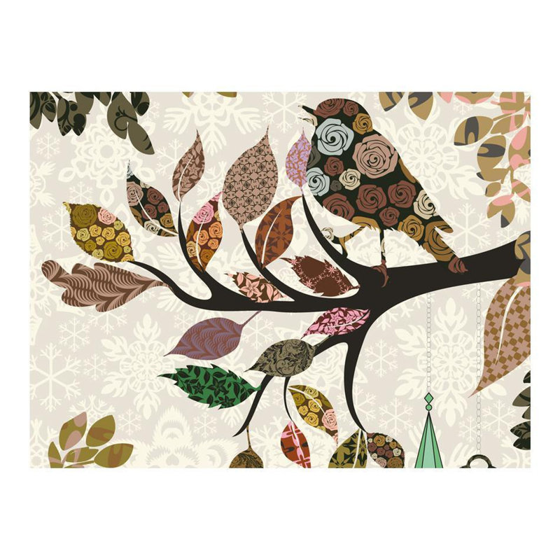 Murale branche d'arbre avec patchwork d'oiseaux, L 7,5 pi x l 9,83 pi