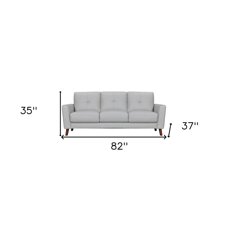 82-Inch Light Slate Gray Tufted Leather Sofa with Brown Legs