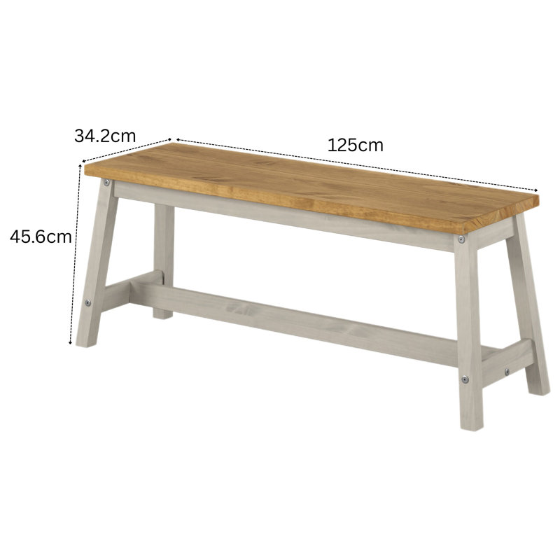 Staton Solid Wood Bench, 45.50 x 122.50 x 31.50cm, Grey