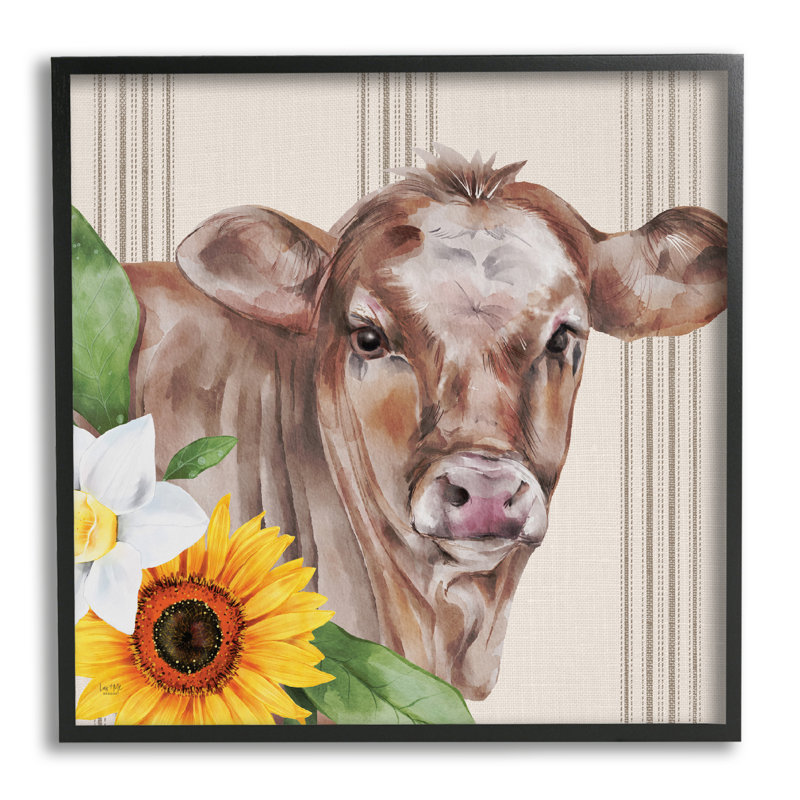Motif de fleurs de vaches champêtres - Impression, Giclée encadrée noir minuit, H 12 po x l 12 po x P 1,5 po