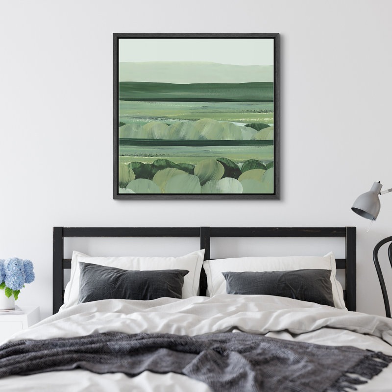 Green Abstract Landscape, 24" H x 24" W, Black Floater Frame