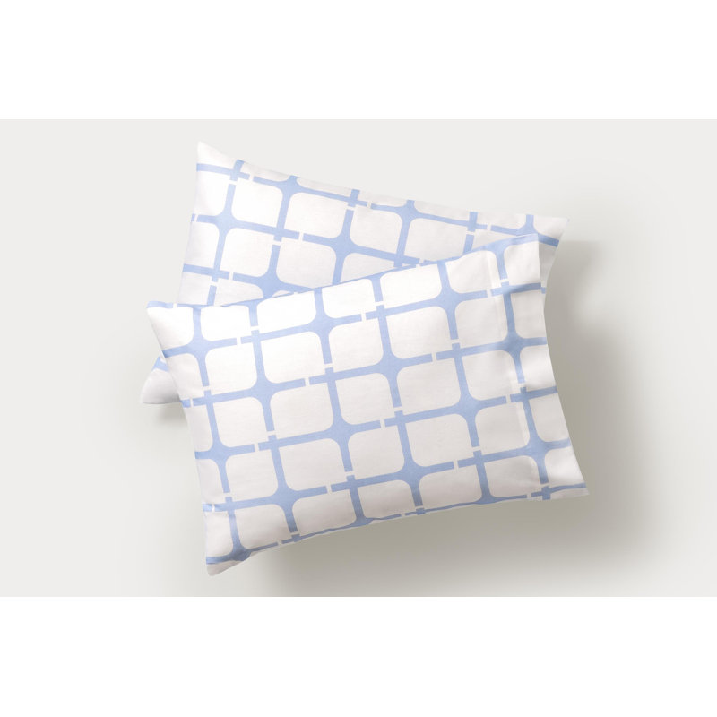 Ensemble de 2 taies d'oreiller pour chambre d'invités 100% coton à imprimé géométrique, Grand, Bleu