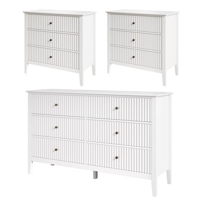 3-Piece Modern Furniture Set, 6 Drawer Dresser And A Pair Of 3 Drawer Dressers