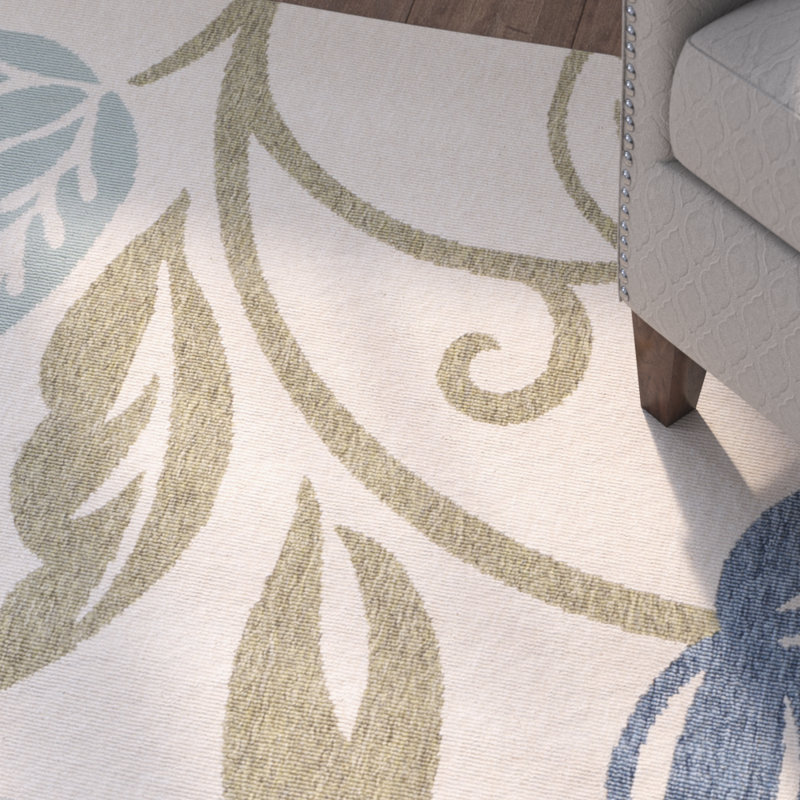 Tapis floral beige/bleu/sauge, Rectangle 8 pi x 11 pi 2 po