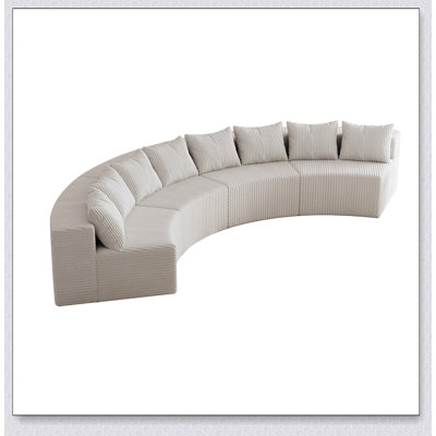 Hokku Designs Corduroy Curved Sectional Sofa with 8 Pillows and 4 Modular Sections for Versatile Comfort and Stylish Living