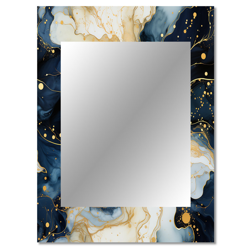 Motif de marbre céleste or et bleu - miroir mural décoratif en marbre, miroir abstrait, impression d'art en métal