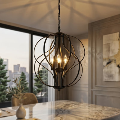 Lustre géométrique unique en fer forgé à 4 lumières Avers (17,3 po)