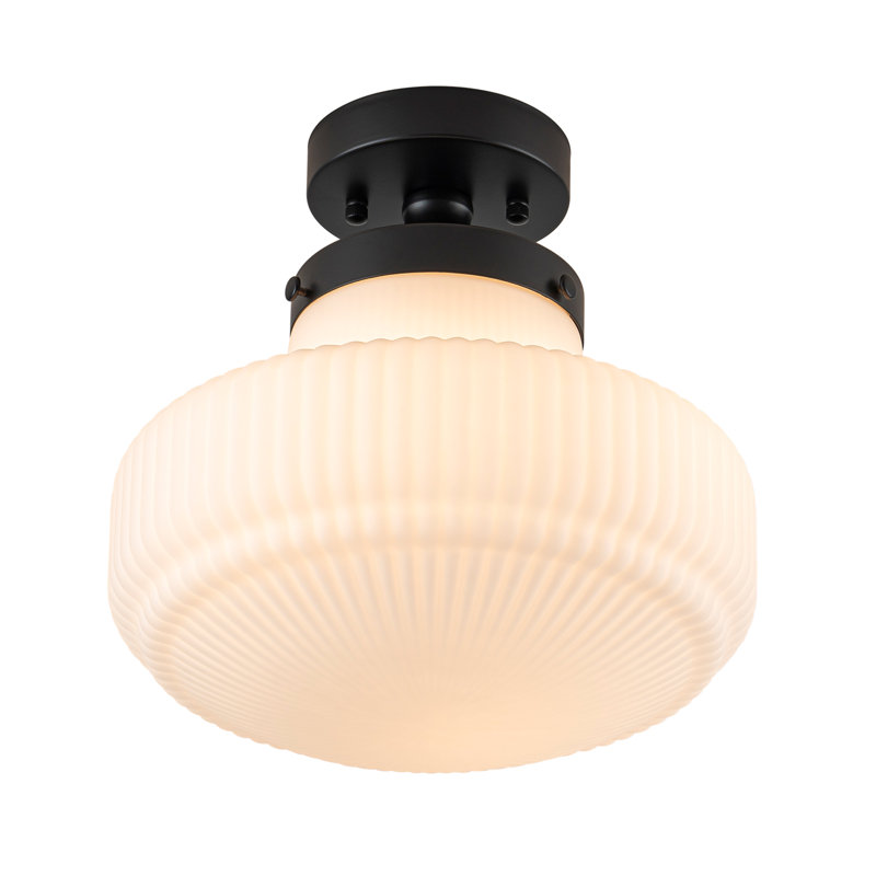 Single-Light Ribbed Milk Glass Flush Mount