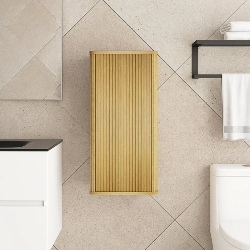 Natural Oak Bathroom Floating Side Cabinet