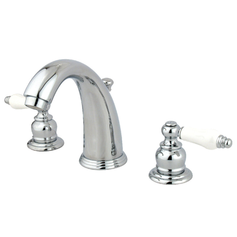 Kingston Brass Victorian Two-Handle 3-Hole Deck Mount Widespread Bathroom Faucet with Retail Pop-Up Drain, Polished Chrome