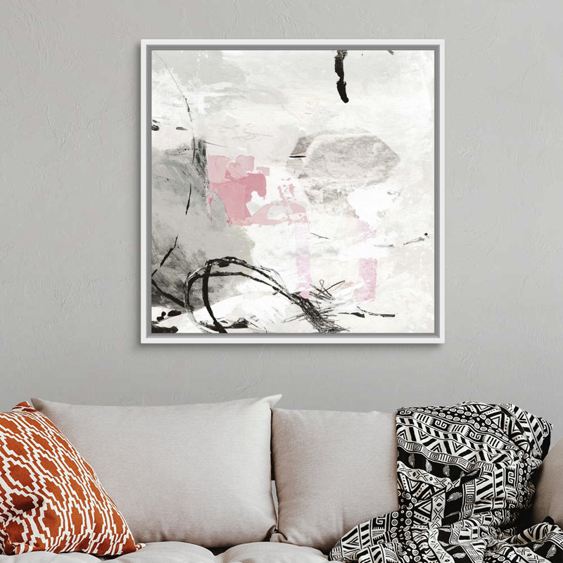 Reproduction d’art sur toile rose-gris, Cadre blanc, H 38 po x l 38 po x P 1,75 po
