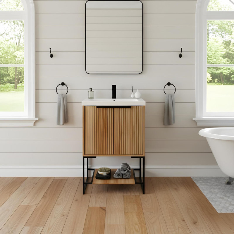 24"Modern Freestanding Bathroom Vanity With Resin Basin