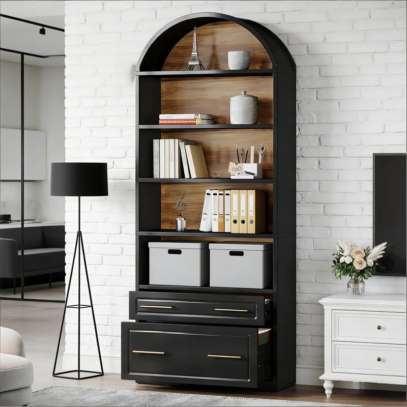 Two-tone Color Style Display Shelf,Sturdy Arched Bookcase,Bookshelf
