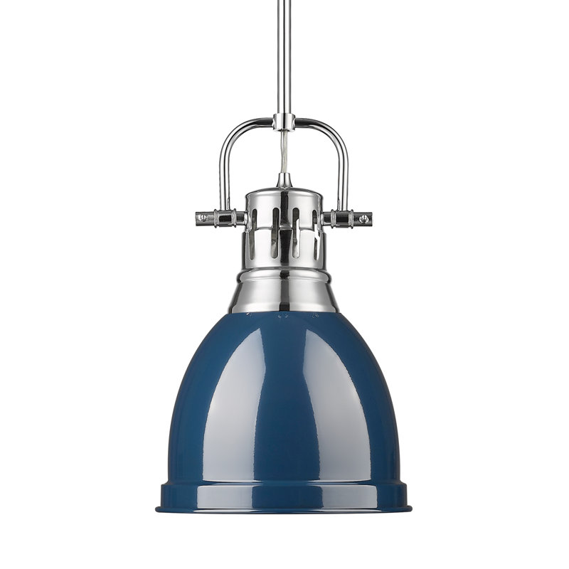 Petit luminaire suspendu avec tige Aljona, H 14,25 po x l 8,875 po x P 8,875 po, Bleu, Chrome