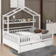 Lit double rustique pour enfants avec couchette coulissante et tablette de rangement-1247335574