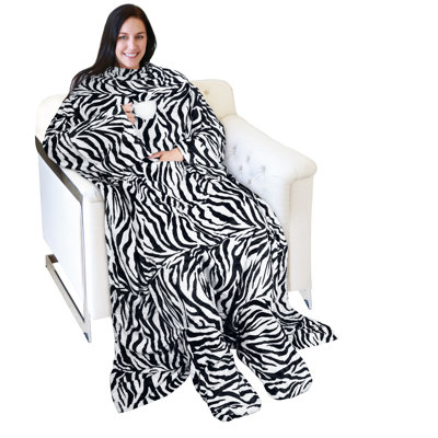 Wearable Fleece Blanket with Sleeves & Foot pockets for Men Women, Plush Wrap Sleeved Throw Blanket